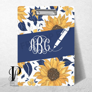 Sunflower Navy Clipboard Personalized Custom With Monogram